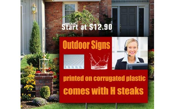 Yard Signs are printed in full color on rigid corrugated plastic and are available in sizes ranging from 12" x 12" to 48" x 46".