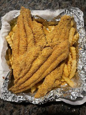 3 piece catfish fillets with fries