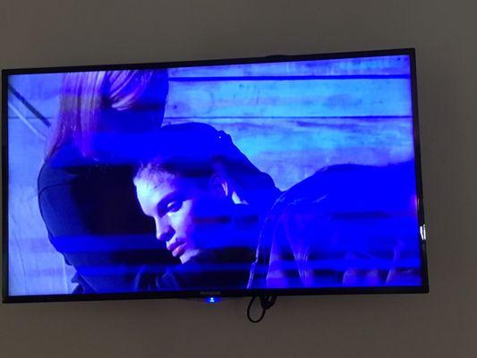 Blue lines across the tv screen.