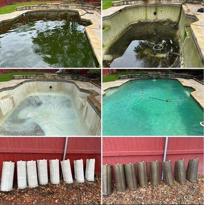 Green To Clean! Drained and acid washed a green pool, removing algae and stains. Refilled with fresh water, restoring it to sparkling clean