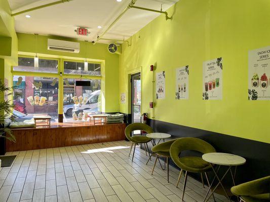 The bright interior of the cafe / Feb. 2024