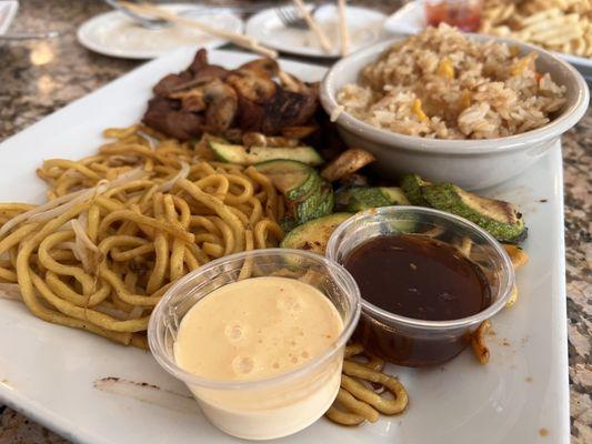 Steak Hibachi with Fried Rice, Lo Mein, Veggies