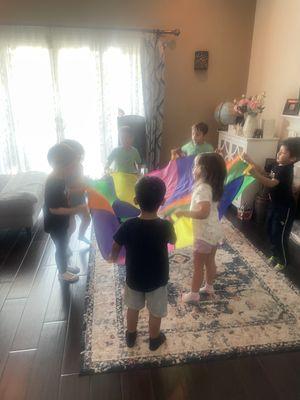 Parachute fun! Great exercise.