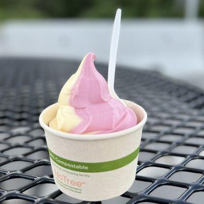 Dole Whip pineapple and raspberry swirl.