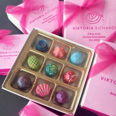 Viktoria Richards Signature logo boxes with either nine or 16 piece versions available