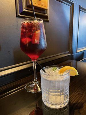 Red sangria and spiked basil lemonade