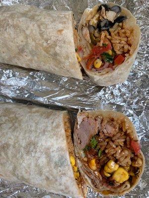 BYO chicken burrito and BBQ pork burrito