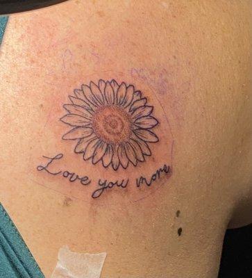 Wife's Tattoo "Love you more" Sunflower