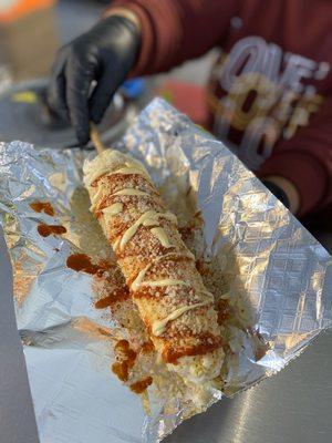 Corn in the cob  *we also do corn in a cup* whichever you prefer.  Elote en palo y en vaso, el que guste usted.