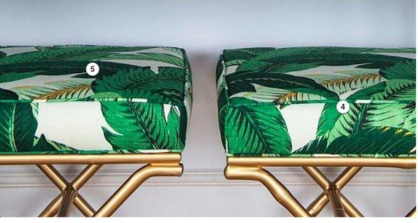 we love a good palm leaf print.  our palm x benches with gold legs