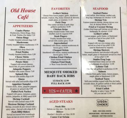 Old House Cafe Menu