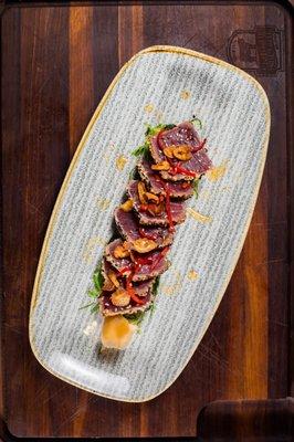 Tuna Tataki - Sesame Crusted, House Pickled Ginger, Wakame, Ginger-Lime Soy