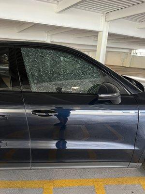 Before (Window smashed while parked in Smart Park garage on 730 SW 10th Ave)