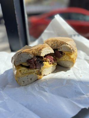 Egg, pastrami and cheese beagle