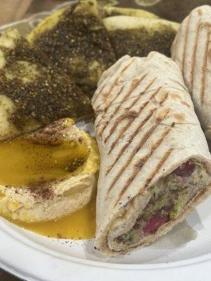 Falafel with a side of za'atar bread and hummus.