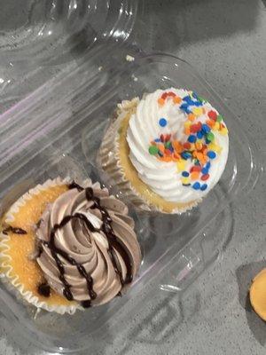 Confetti cupcake and Boston Cream. Confetti was stale. Boston Cream was wet and had no cream. Tasted like pure rum. Disappointed.