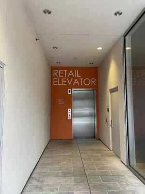 Elevator from lower levels of parking garage