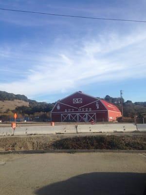 The red barn from a distance