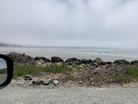 Foggy beach on a warm,fresh day