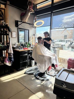 A barber working