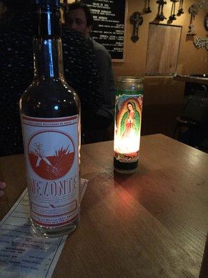 Dining with repeat customers merited an extra "course":  Mezcal straight up, with the bottle left on our table.  Dangerous!