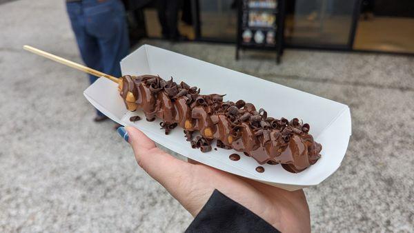 Waffle with dark chocolate and chocolate shaving