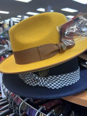 Navy and mustard fedoras