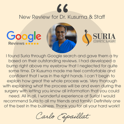 5 Star Google Review for Dr. Shashi Kusuma of Suria PLastic Surgery