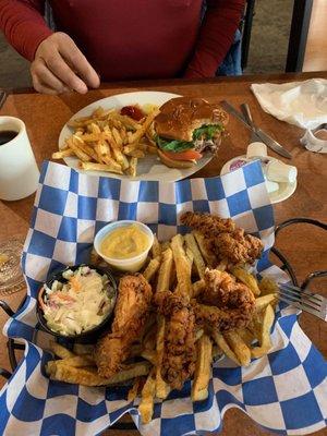 Cheeseburger and a lunch chicken tender basket