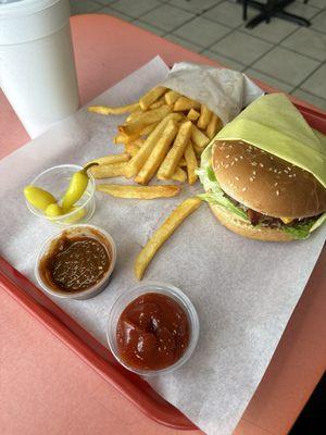 Bacon cheeseburger fries and drink 13.50!