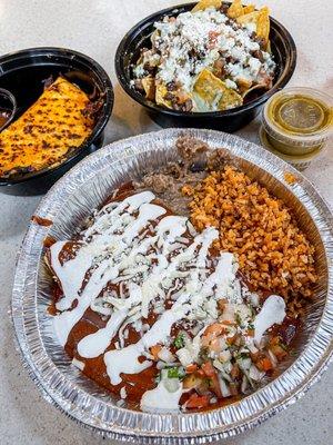 Enchiladas Plate, @Quesa-Birria and @Loaded Nachos