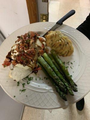 Grilled chicken with Bruschetta and Mozzarella on top then drizzled with a balsamic vinaigrette