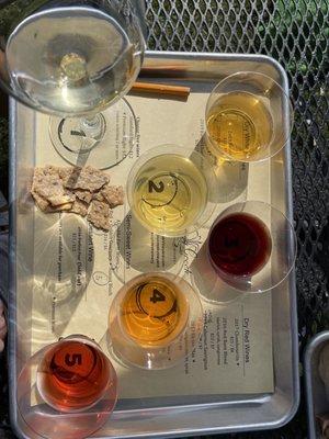 Wine Flight comes with crackers