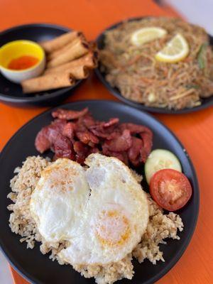 Pork Lumpia, Pancit Bihon and Tocilog