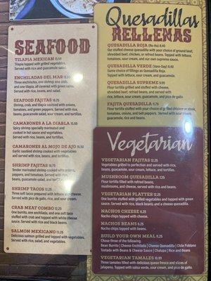 Seafood; vegetarian; quesadilla