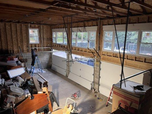 3 car garage doors installation, high ceiling