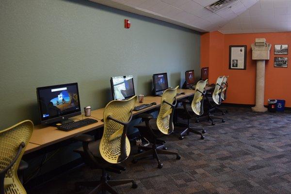 Twelve computers can be used by patrons in the computer room.