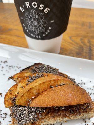 Coffee and apple toast with almond butter/chia