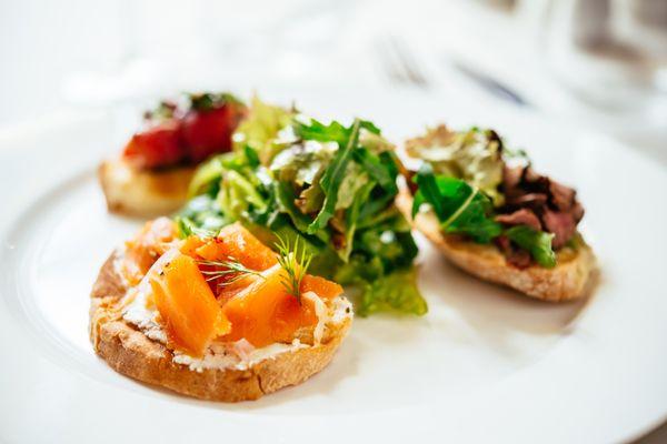 Variety of springtime bruschetta, perfect for cocktail hour