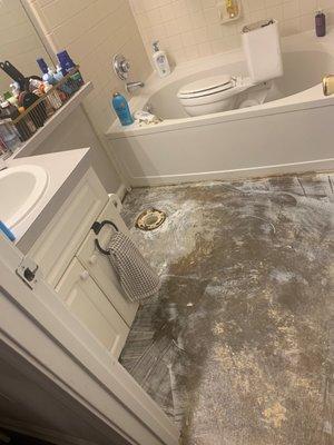 exposed floor due to the water issue we experienced