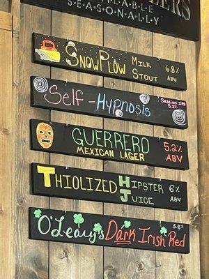 Beers menu