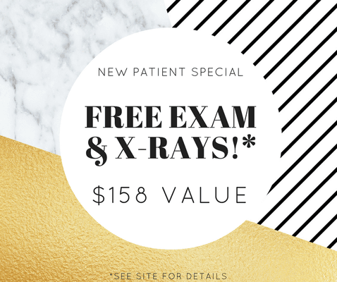 New Patient Special! Free exam & X-Rays! $158 value. See site for details.