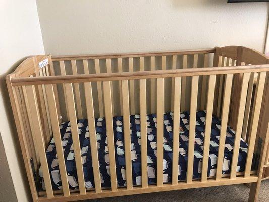 Full size crib set up and waiting for us