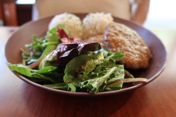 Today's special: ground beef, salad, and rice.