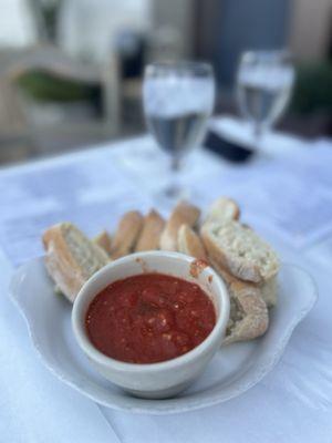 Hot and fresh bread with tasty brochetta