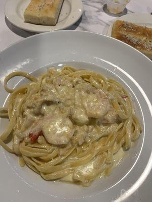 Seafood Pasta with clams, scallops, and 3 large shrimps