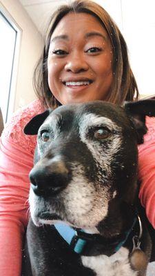 Hanging out with Flash (dealership dog) while my paperwork was being done.