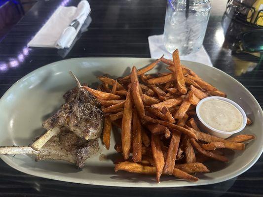 Lamb Chop Appetizer & Sweet Potato Fries