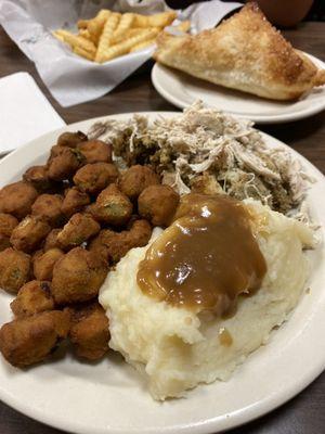 Chicken & Dressing, Fried Okra, Mashed Potatoes w/ gravy