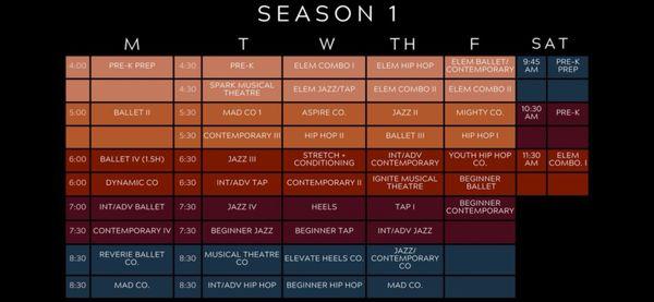 September - December 2024: afternoon/evening class schedule